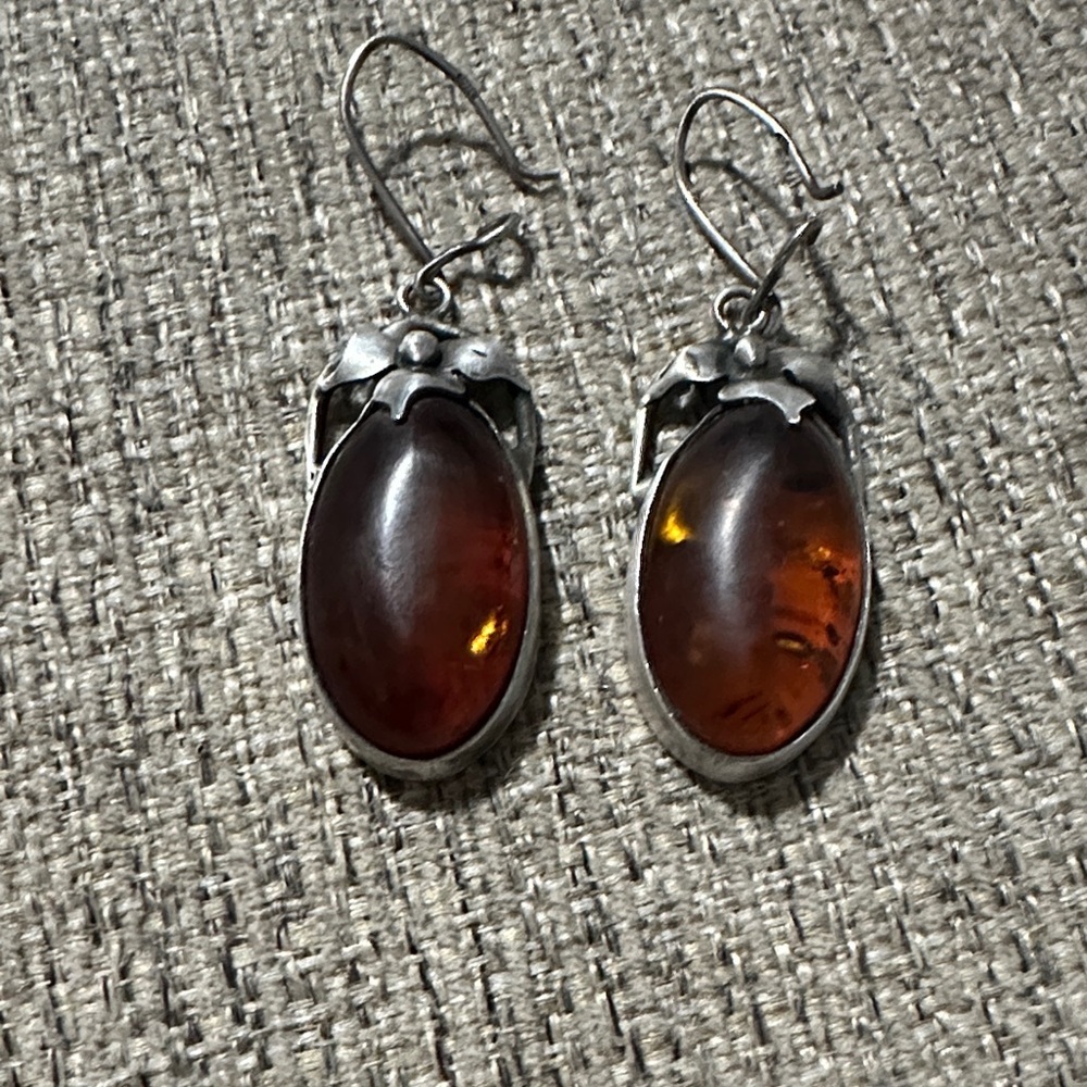 925 VTG Silver and Amber Earrings